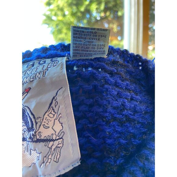 Vtg Visage Hand Knit Garment Men's‎ Chunky Ski Sweater Blue Geometric 80s - Picture 5 of 9